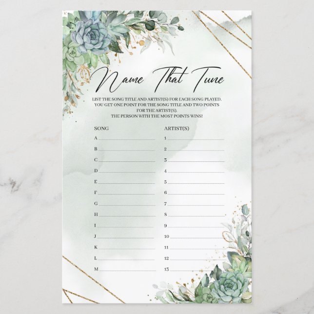 Boho succulents eucalyptus gold Name that Tune (Vorderseite)