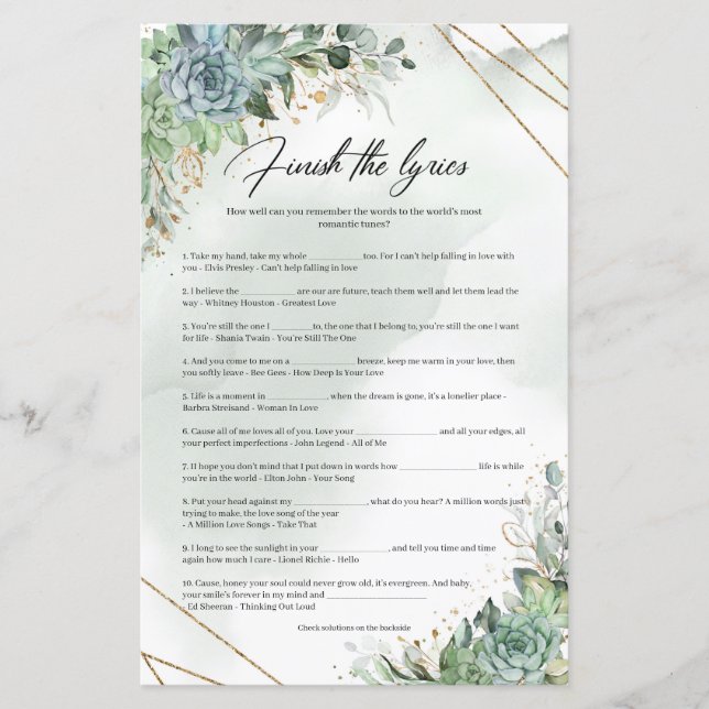 Boho succulents grünes Gold Finish the Lyric (Vorderseite)