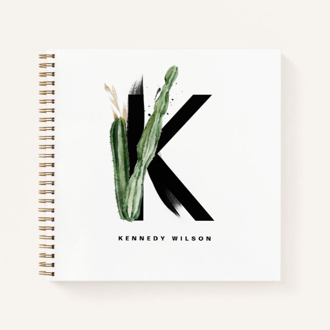Boho Succulents Letter K Monogram Personalisiert Notizbuch (Vorderseite)