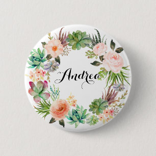 Boho SucculentsblumenWreath personalisiert Button
