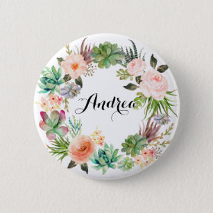 Boho SucculentsblumenWreath personalisiert Button