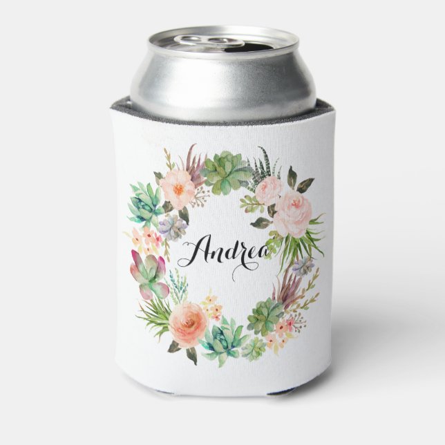 Boho Succules Blumenreath Personalisiert Dosenkühler (Kanne Rückseite)