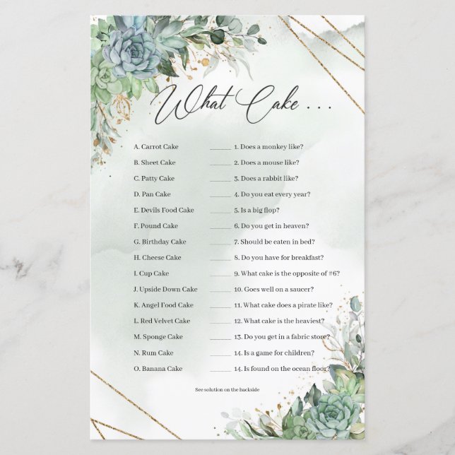 Boho succultus eucalyptus gold frame Was Cake (Vorderseite)