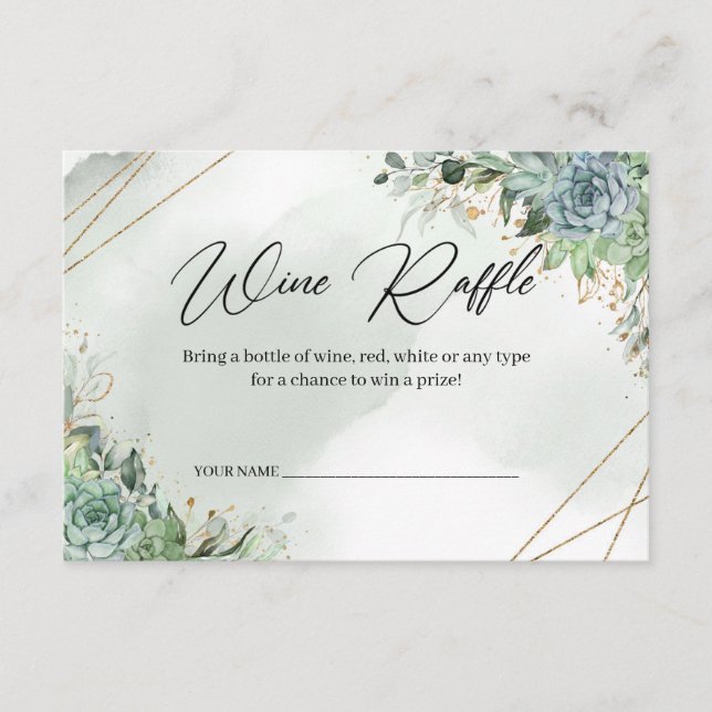 Boho succultus eucalyptus Goldrahmen Wine Raffle Begleitkarte (Vorderseite)