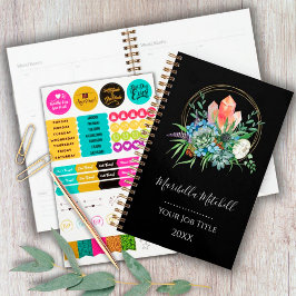 Boho Sukkulente Blume Bouquet Crystals Watercolor Planer