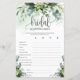 Boho sukkulente grüne Bridal Scattergories Spiel