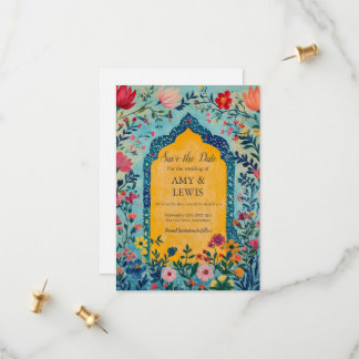 Boho Summer Blue Floral Save the Date Invitation