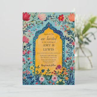 Boho Summer Blue Floral Wedding Invitation Einladung