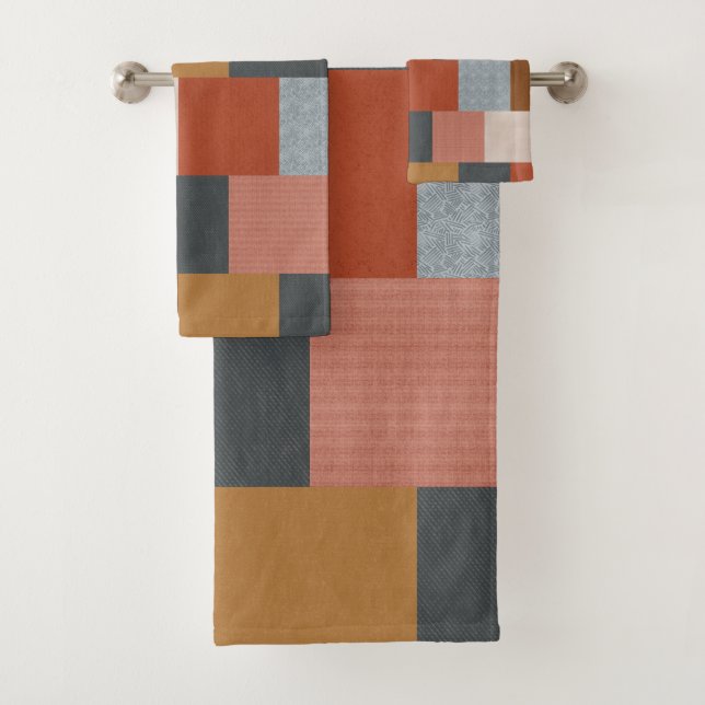 Boho Summer Blue Yellow Terracota Beige Patchwork Badhandtuch Set (Insitu)