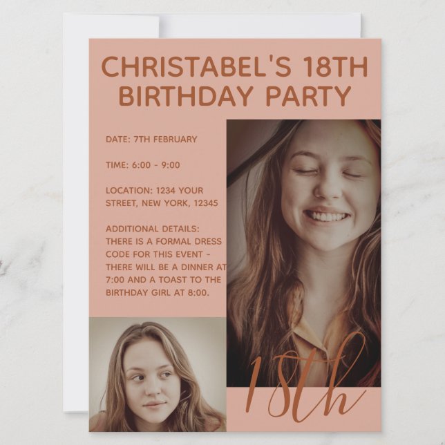 Boho Summer Brown Pink Trendy Birthday Party Einladung (Vorderseite)