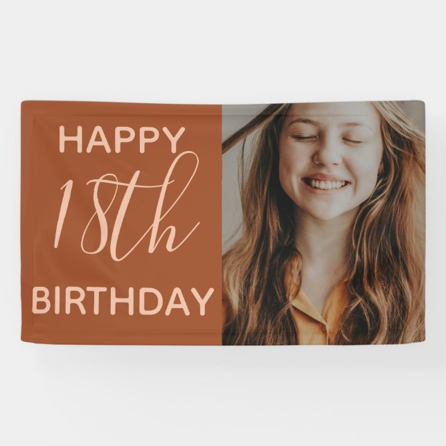 Boho Summer Brown Terracotta Trendy Birthday Banner (Horizontal)