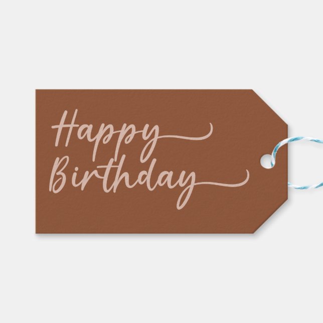 Boho Summer Brown Terracotta Trendy Happy Birthday Geschenkanhänger (Vorderseite (Horizontal))