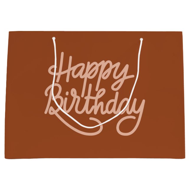 Boho Summer Brown Terracotta Trendy Happy Birthday Große Geschenktüte (Vorderseite)