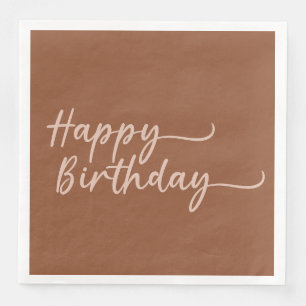 Boho Summer Brown Terracotta Trendy Happy Birthday Serviette