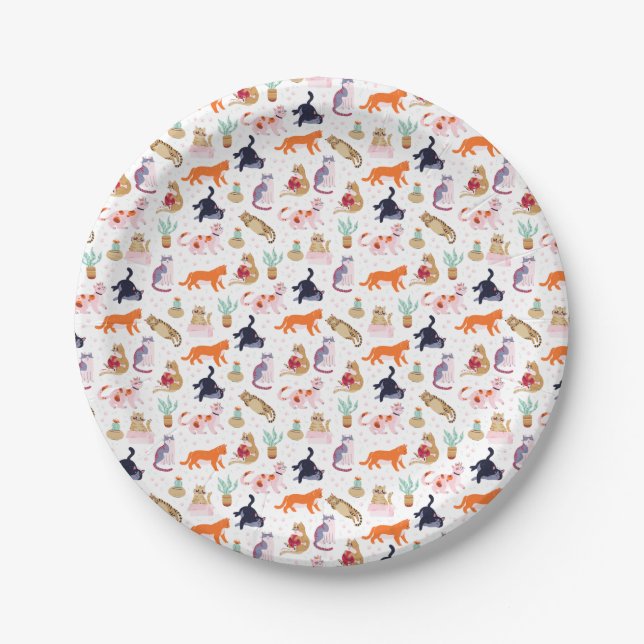 Boho Summer Cute Cats Green Cactus Pappteller (Vorderseite)