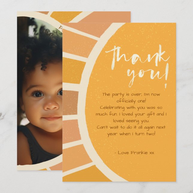 Boho Summer First Trip rund um das Sun Foto Geburt Dankeskarte (Vorne/Hinten)