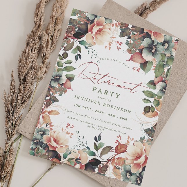 Boho Summer Garden Floral Retirement Party Einladung (Boho Summer Garden Floral Retirement Party Invitation)