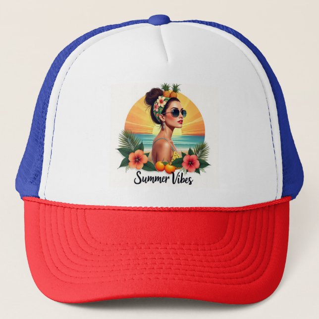 Boho Summer Girl Tropical Style Hat Truckerkappe (Vorderseite)