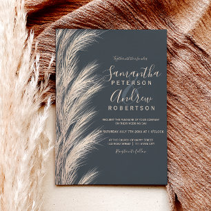 Boho summer pampas grass watercolor gray wedding einladung