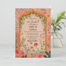 Boho Summer Pink Floral Wedding Invitation