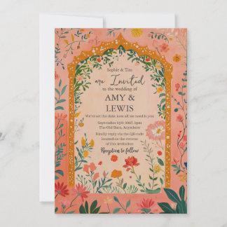 Boho Summer Pink Floral Wedding Invitation Einladung