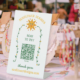 BOHO SUN Blumen Reben SCAN TO PAY QR CODE Sockelschild