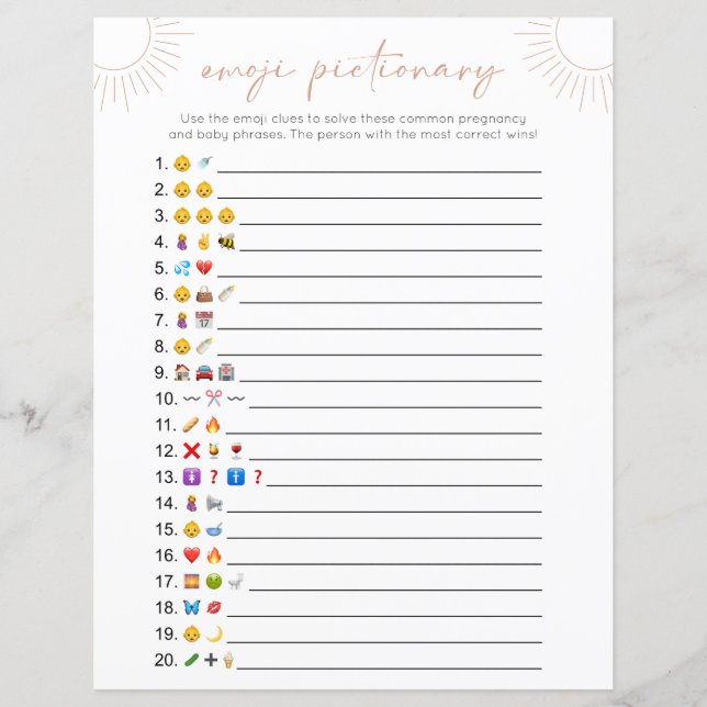 Boho Sun Emoji Baby Showspiel (Vorderseite)