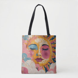 Boho Sun Face Abstract Art Tote Bag Tasche