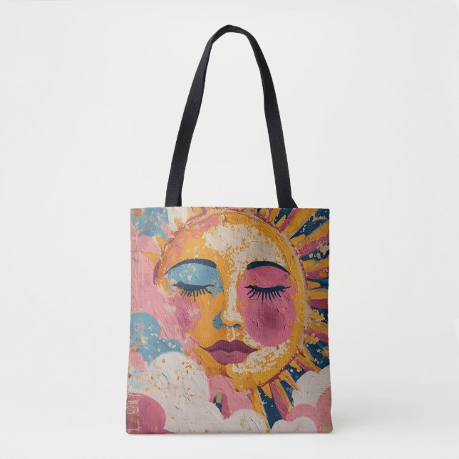 Boho Sun Face Abstract Art Tote Bag Tasche (Vorderseite)