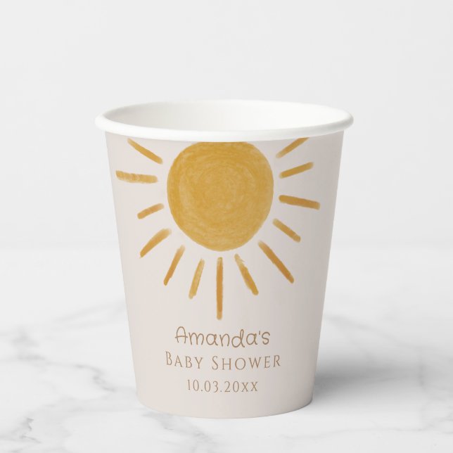 Boho Sun Minimalistisch Baby Dusche Pappbecher (Vorderseite)
