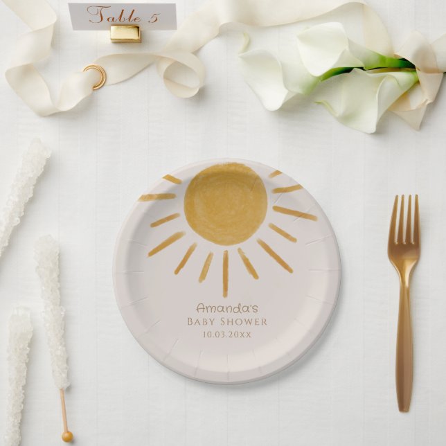 Boho Sun Minimalistisch Baby Dusche Pappteller (Hochzeit)