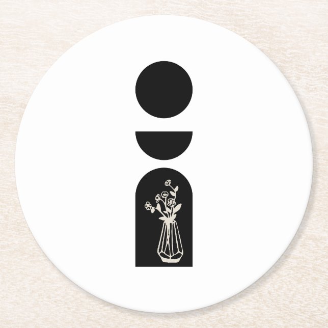 Boho Sun Moon Flower Pot boho bohemian Runder Pappuntersetzer (Vorderseite)