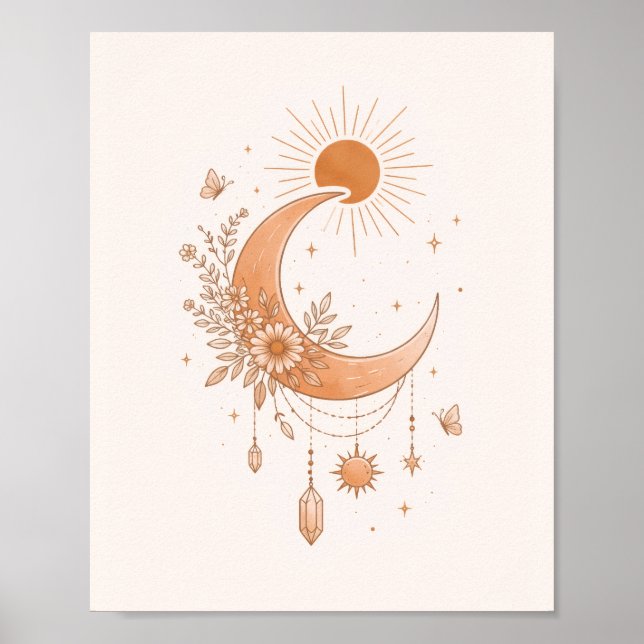 Boho Sun & Moon Minimalist Wall Poster (Devant)