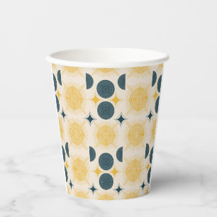 Boho Sun Moon Stars Blue Yellow Pappbecher