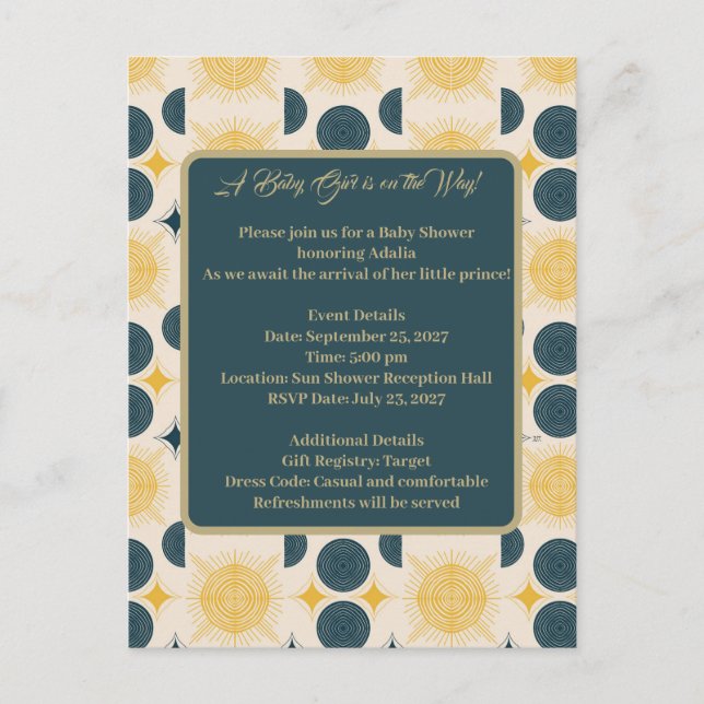 Boho Sun Moon Stars Blue Yellow Postkarte (Vorderseite)