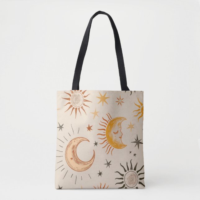 Boho Sun & Moon Tote Tasche - Vintage Celestis (Vorderseite)