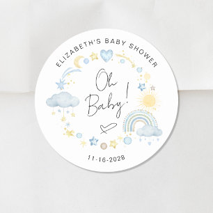 Boho Sun Rainbow Oh Baby Boy Shower Runder Aufkleber