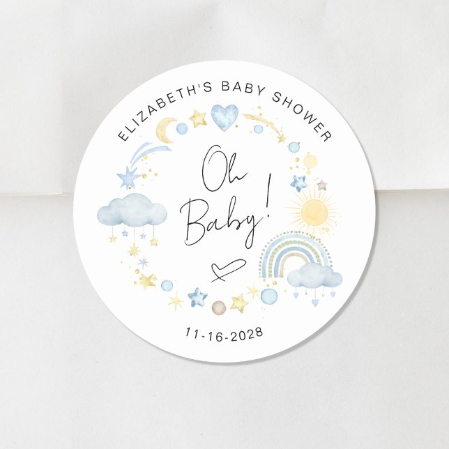 Boho Sun Rainbow Oh Baby Boy Shower Runder Aufkleber (Von Creator hochgeladen)