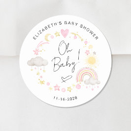 Boho Sun Rainbow Oh Baby Girl Shower Runder Aufkleber