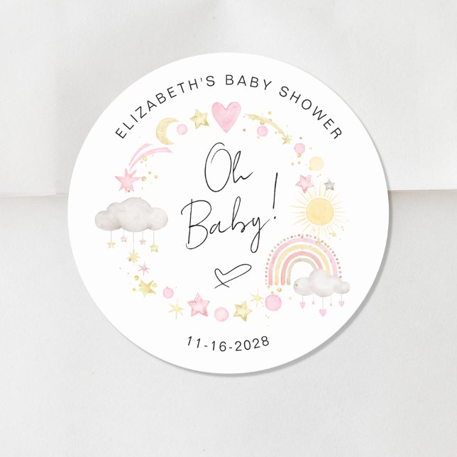 Boho Sun Rainbow Oh Baby Girl Shower Runder Aufkleber (Von Creator hochgeladen)