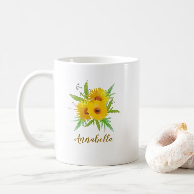 Boho Sunblumen mit Namensgeschenk Kaffeetasse (Mit Donut)