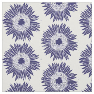 Boho Sunblumen Pattern Navy Blau und Weiß Blumen Stoff
