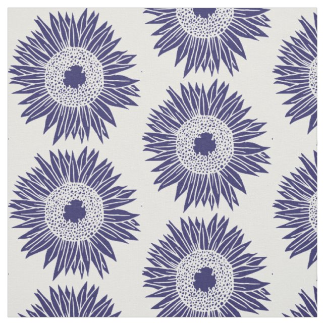 Boho Sunblumen Pattern Navy Blau und Weiß Blumen Stoff (Muster)