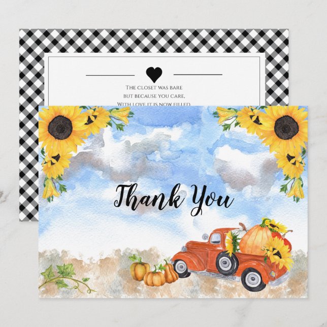 Boho Sunblumen | Pumpkins Girl Babydusche Dankeskarte (Vorne/Hinten)