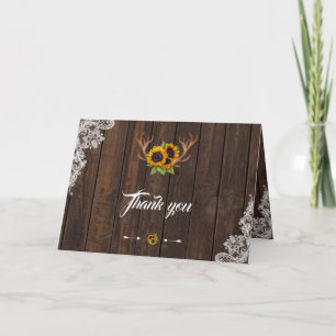 Boho Sunflower Antlers Wood Lace Wedding Vielen Da Dankeskarte
