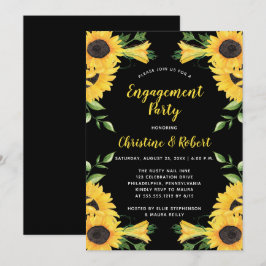 Boho Sunflower | Black Engagement Party Einladung