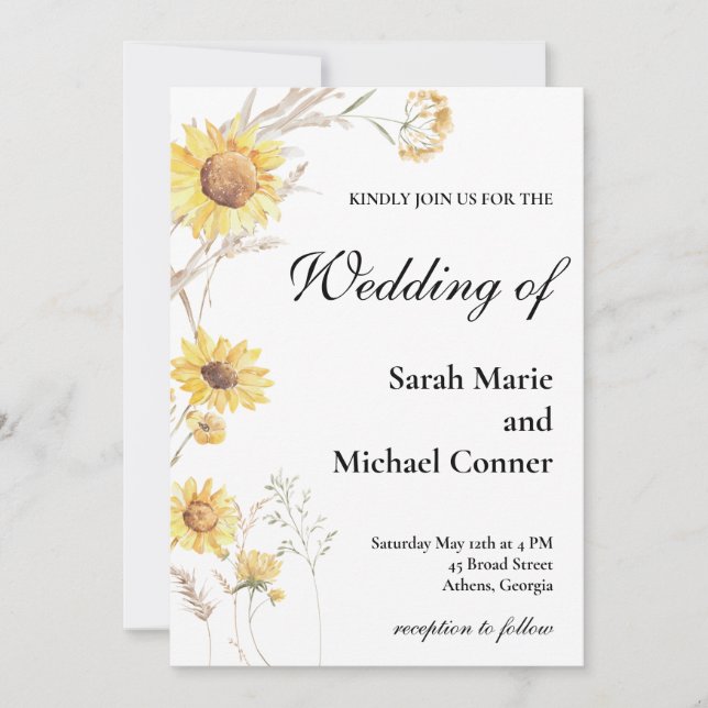 Boho Sunflower Botancial Wedding Einladung (Vorderseite)