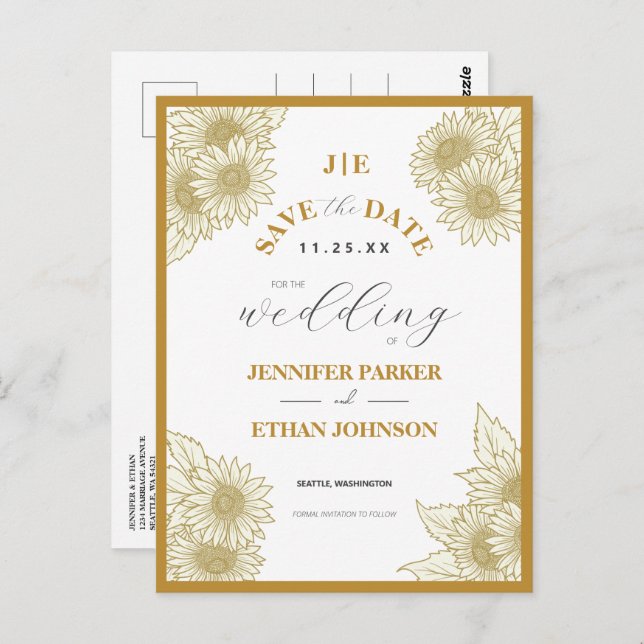 Boho Sunflower Botanical Save the Date Postkarte (Vorne/Hinten)
