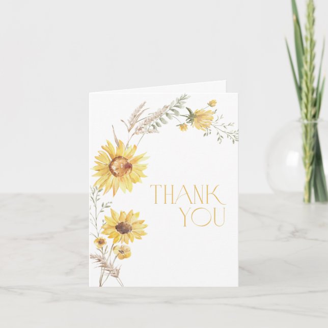 Boho Sunflower Brautparty Danke, Card Dankeskarte (Vorderseite)