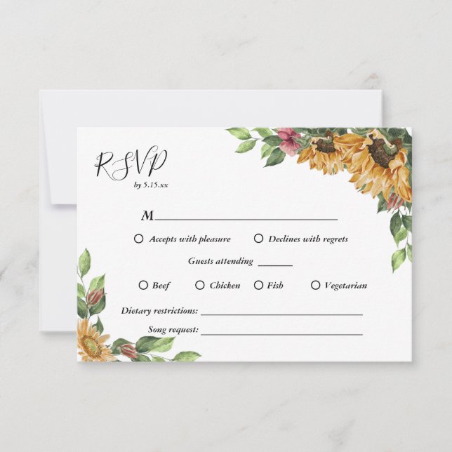 Boho Sunflower Complete Wedding RSVP Card Karte (Vorderseite)
